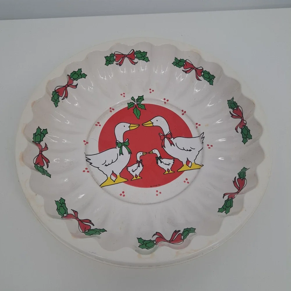 VTG Ullman Co Christmas Goose Family Plastic Serving Bowl Tray Platter Holiday
